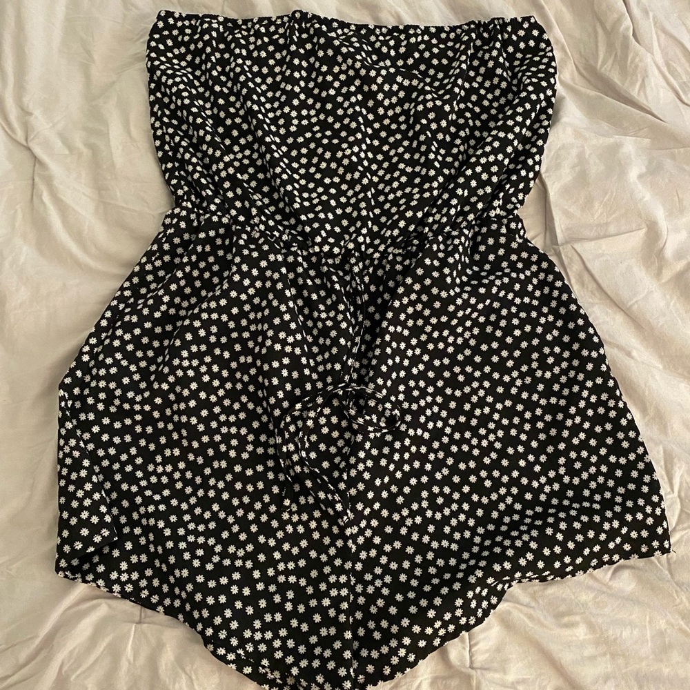 floral strapless romper